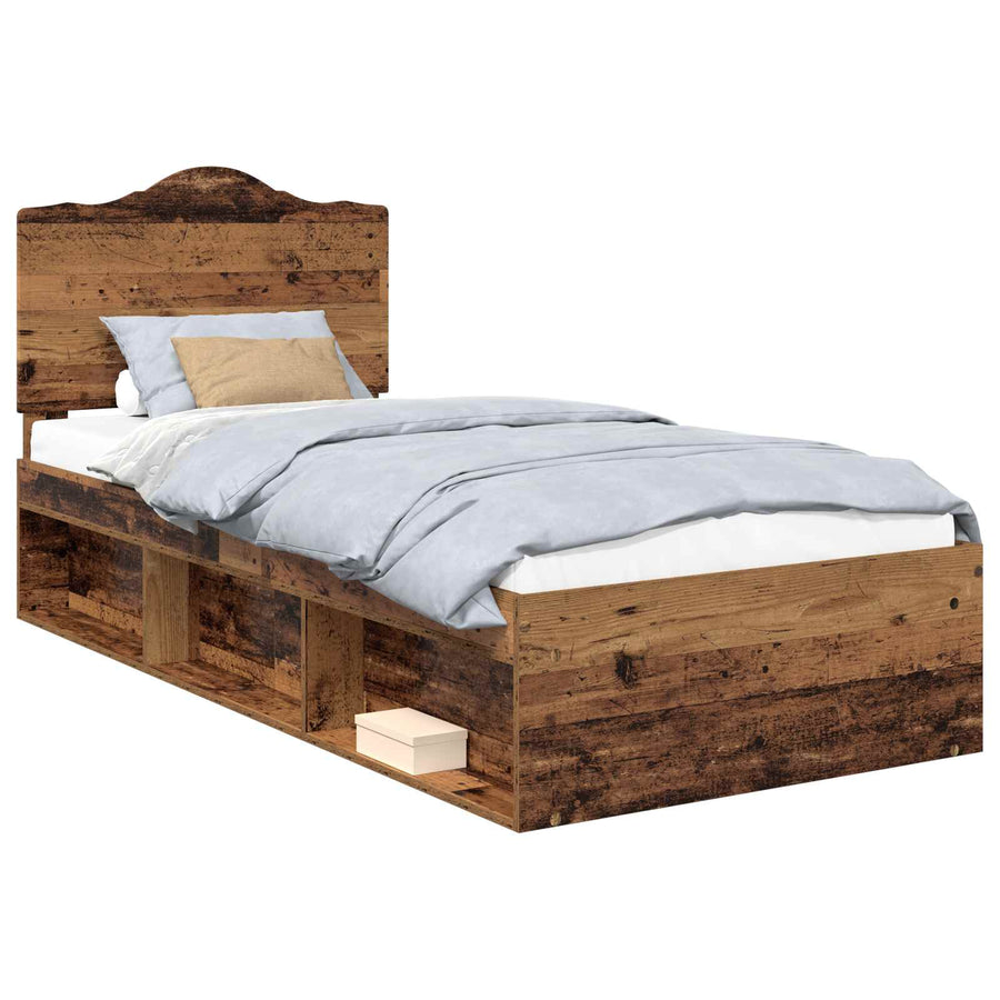 Bedframe met hoofdeinde Oudhout 90 x 190 cm Massief grenenhout