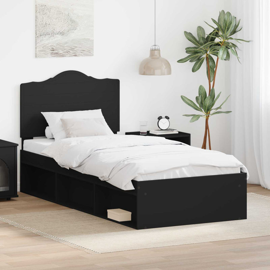 Bedframe met hoofdeinde Zwart 75 x 190 cm Massief grenenhout