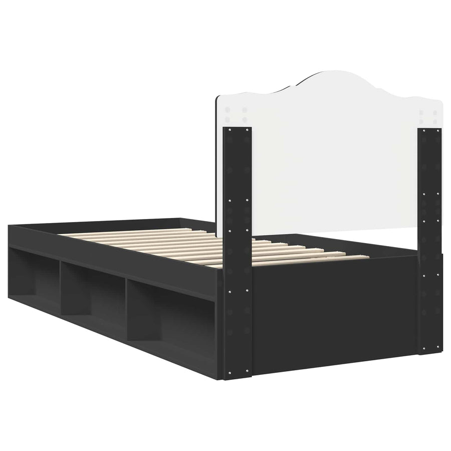 Bedframe met hoofdeinde Zwart 75 x 190 cm Massief grenenhout