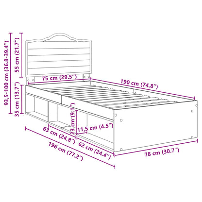 Bedframe Grijs Sonoma 75 x 190 cm Massief grenenhout