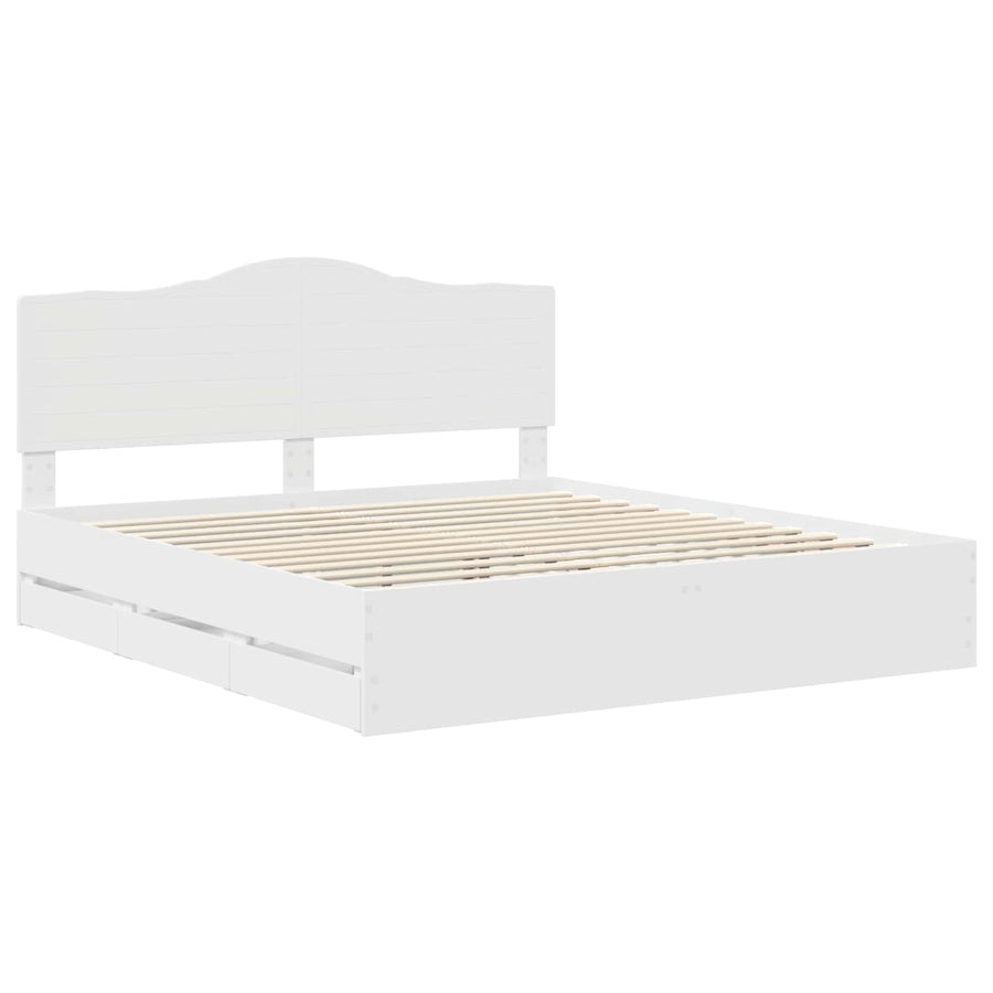 Bedframe met lade met opslag Wit 200 x 200 cm Ingenieurshout