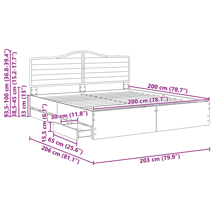 Bedframe met lade met opslag Wit 200 x 200 cm Ingenieurshout