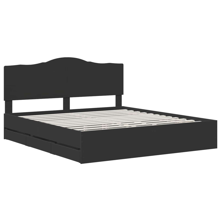 Bedframe met lade met opslag Zwart 200 x 200 cm Ingenieurshout