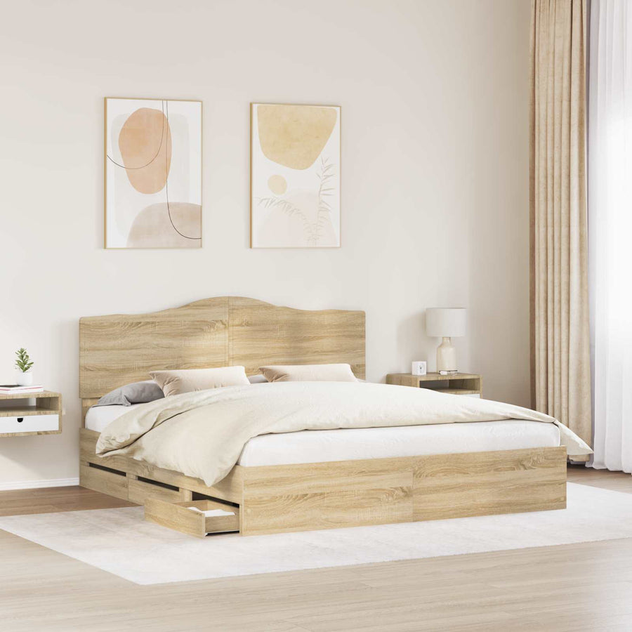 Bedframe met lade Sonoma Eiken 200 x 200 cm Ingenieurshout