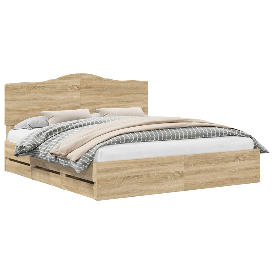 Bedframe met lade Sonoma Eiken 200 x 200 cm Ingenieurshout