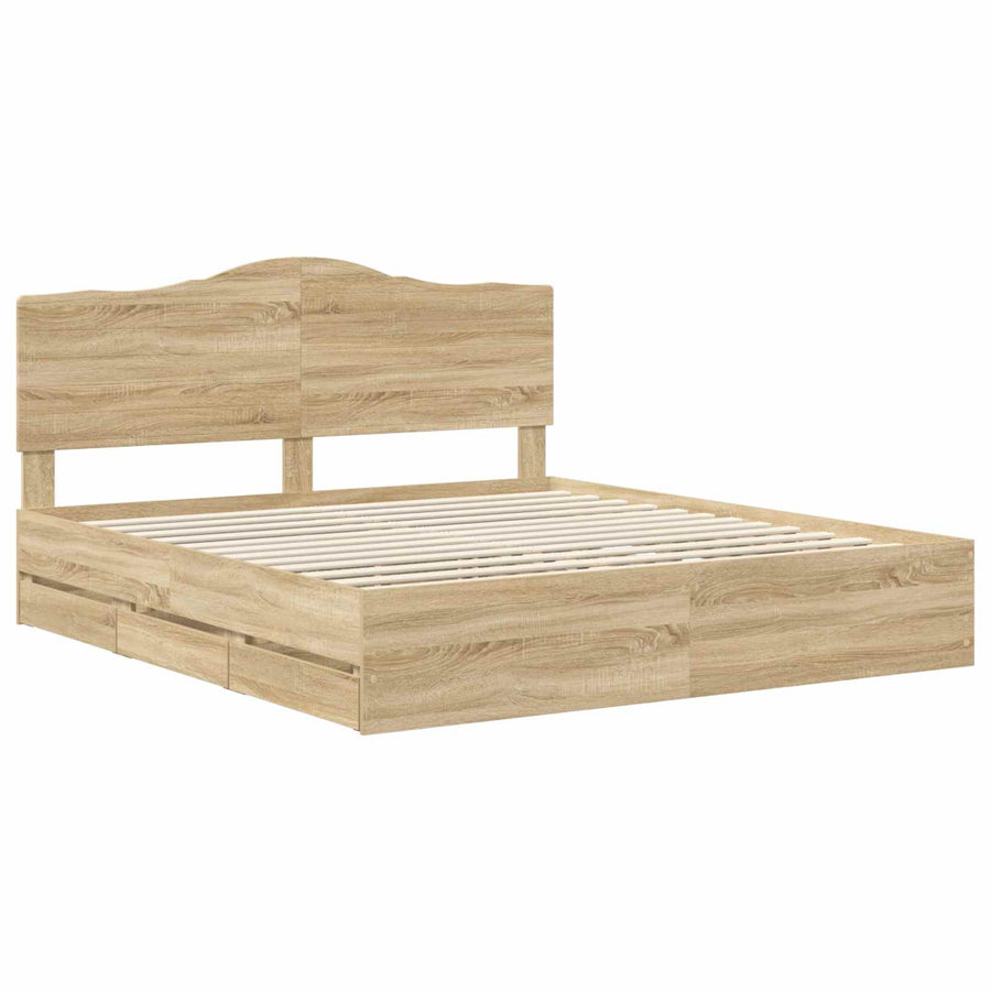 Bedframe met lade Sonoma Eiken 200 x 200 cm Ingenieurshout