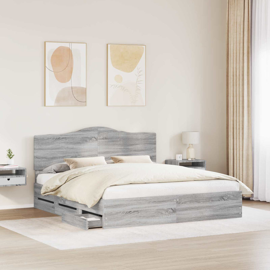 Bedframe met lade Grijs sonoma 200 x 200 cm Ingenieurshout