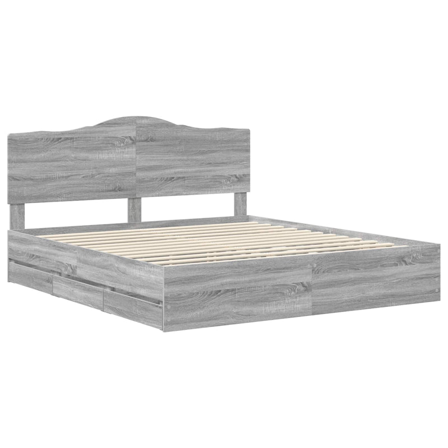Bedframe met lade Grijs sonoma 200 x 200 cm Ingenieurshout