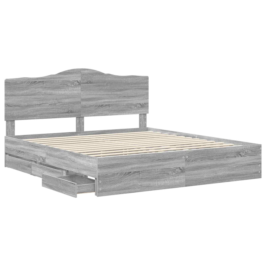 Bedframe met lade Grijs sonoma 200 x 200 cm Ingenieurshout