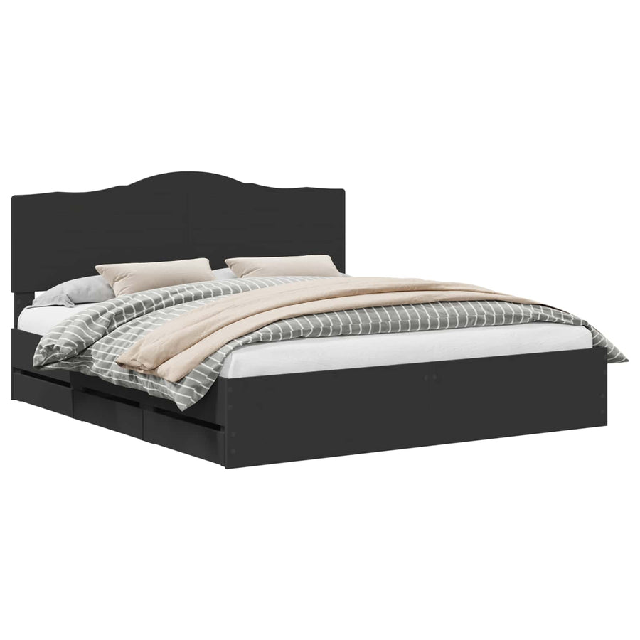 Bedframe met lade met opslag Zwart 180 x 200 cm Ingenieurshout