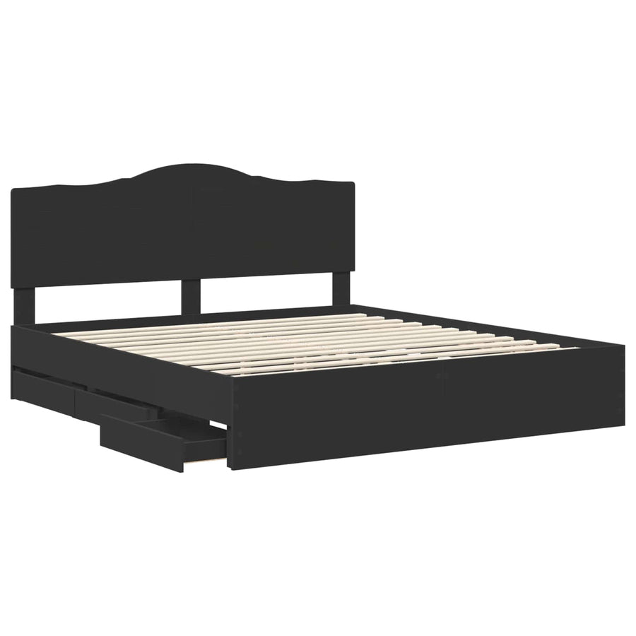 Bedframe met lade met opslag Zwart 180 x 200 cm Ingenieurshout