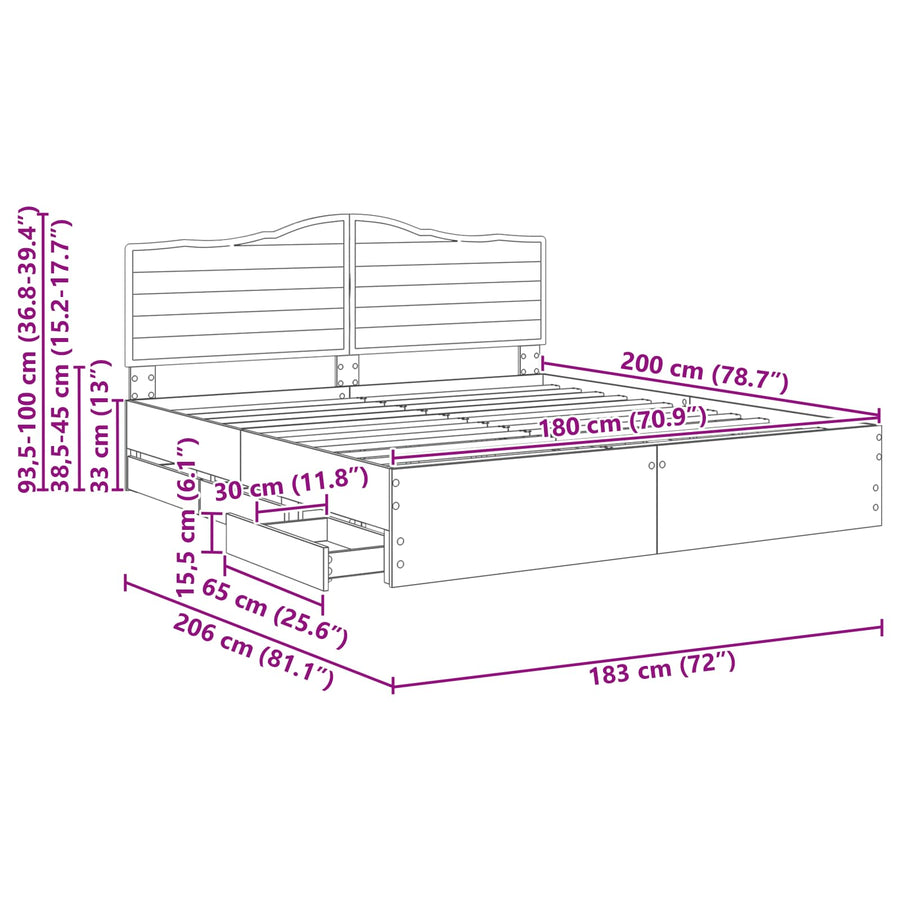 Bedframe met lade met opslag Zwart 180 x 200 cm Ingenieurshout