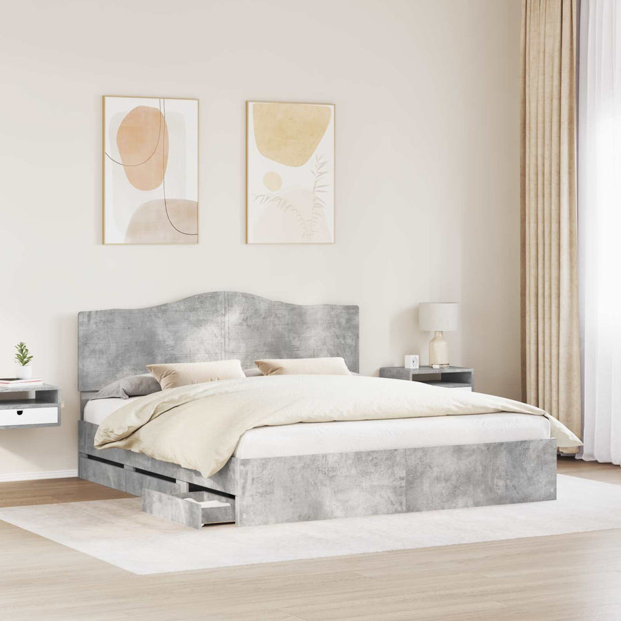Bedframe met lade Betongrijs 180 x 200 cm Ingenieurshout