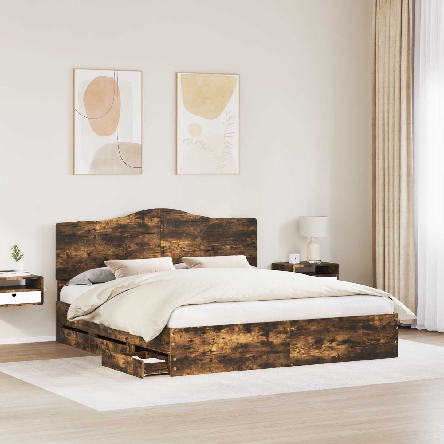 Bedframe met lade Gerookt eiken 180 x 200 cm Ingenieurshout