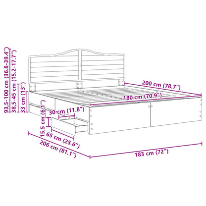Bedframe met lade Gerookt eiken 180 x 200 cm Ingenieurshout