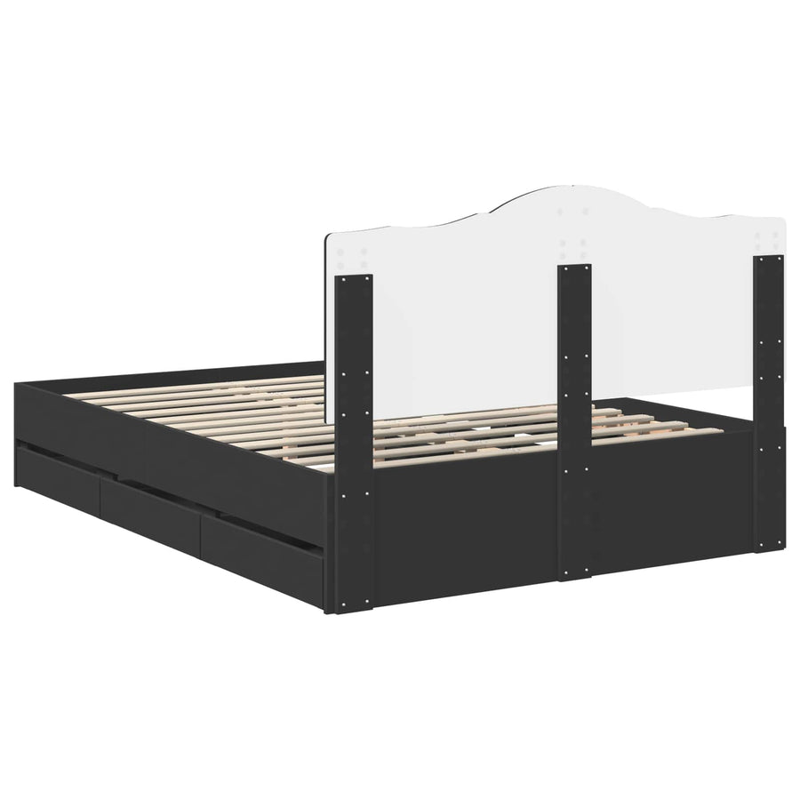 Bedframe met lade met opslag Zwart 160 x 200 cm Ingenieurshout
