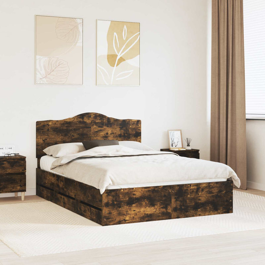 Bedframe met lade Gerookte Eik 150 x 200 cm Ingenieurshout