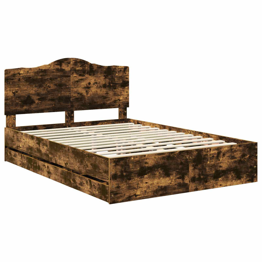 Bedframe met lade Gerookte Eik 150 x 200 cm Ingenieurshout