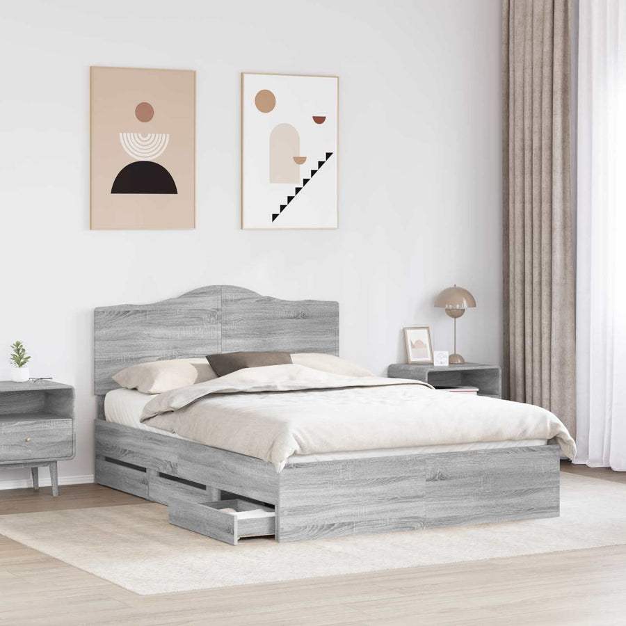 Bedframe met lade Grijze Sonoma 150 x 200 cm Ingenieurshout