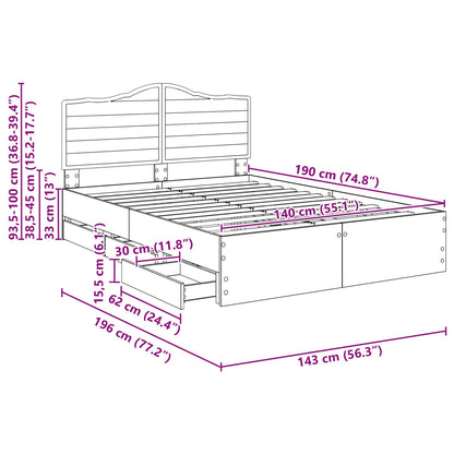 Bedframe met lade met opslag Wit 140 x 190 cm Ingenieurshout