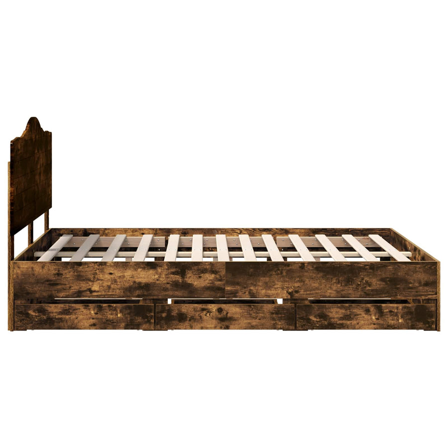 Bedframe met lade Gerookt eiken 140 x 190 cm Ingenieurshout