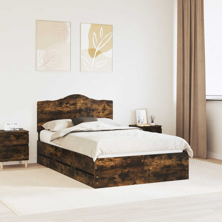 Bedframe met lade Gerookte Eik 135 x 190 cm Ingenieurshout