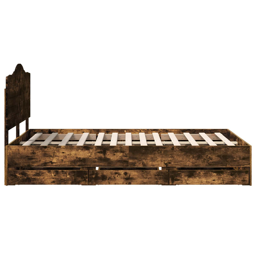 Bedframe met lade Gerookte Eik 135 x 190 cm Ingenieurshout