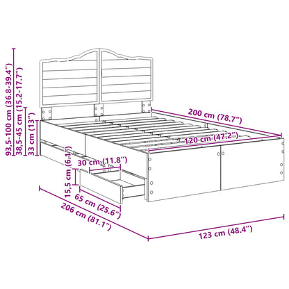 Bedframe met lade Sonoma Eiken 120 x 200 cm Ingenieurshout