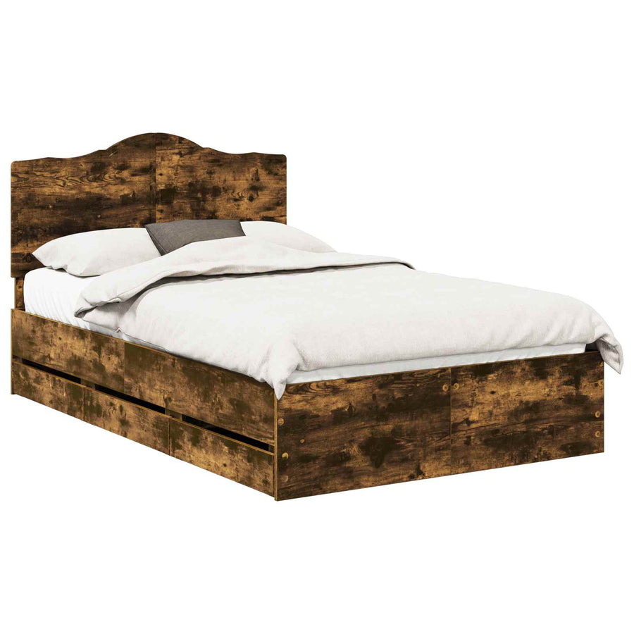 Bedframe met lade Gerookte Eik 120 x 200 cm Ingenieurshout