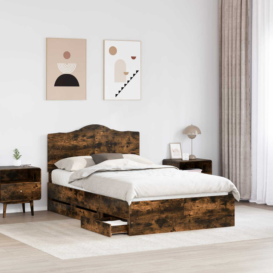 Bedframe met lade Gerookte Eik 120 x 190 cm Ingenieurshout