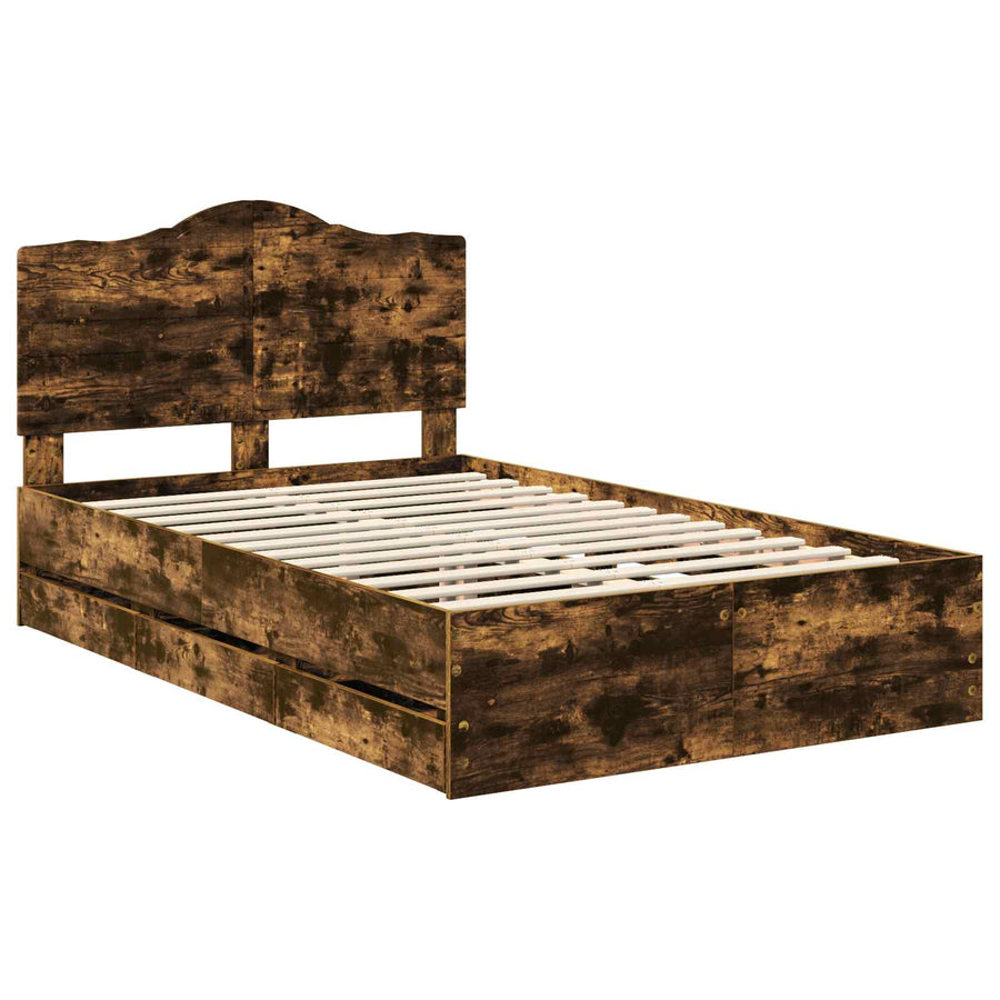 Bedframe met lade Gerookte Eik 120 x 190 cm Ingenieurshout