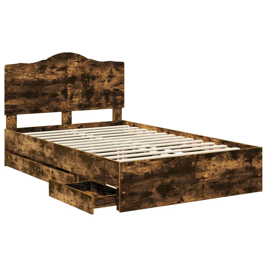 Bedframe met lade Gerookte Eik 120 x 190 cm Ingenieurshout
