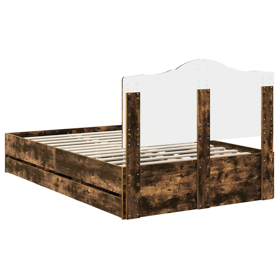 Bedframe met lade Gerookte Eik 120 x 190 cm Ingenieurshout