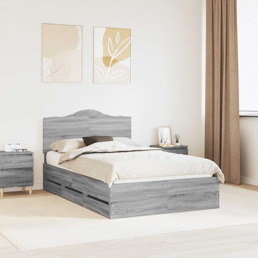 Bedframe met lade Grijze Sonoma 120 x 190 cm Ingenieurshout