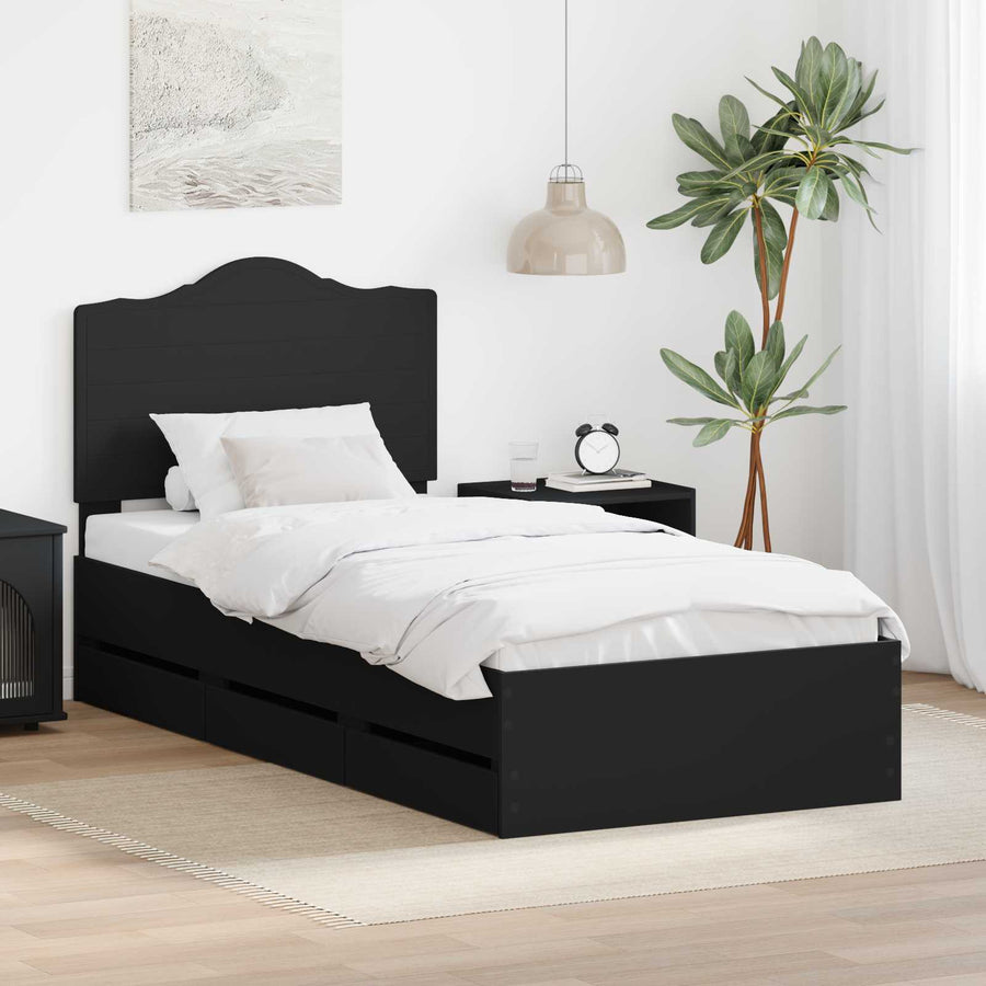 Bedframe met lade met opslag Zwart 100 x 200 cm Ingenieurshout