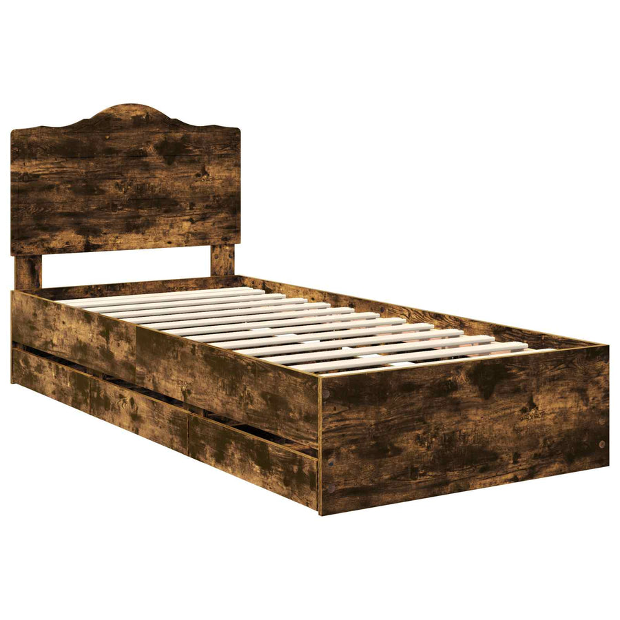 Bedframe met lade Gerookte Eik 100 x 200 cm Ingenieurshout