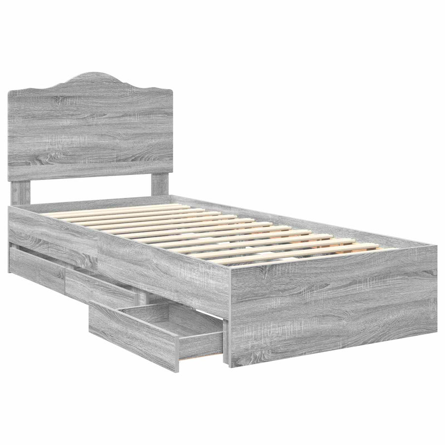 Bedframe met lade Grijze Sonoma 100 x 200 cm Ingenieurshout