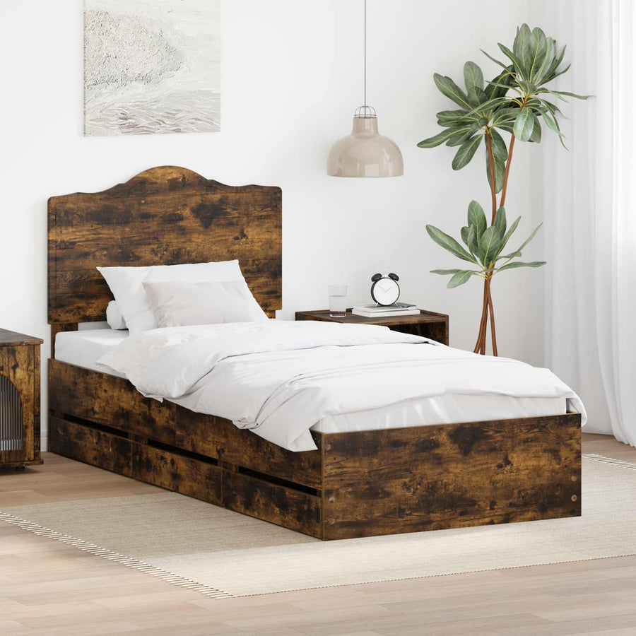 Bedframe met lade Gerookte Eik 90 x 200 cm Ingenieurshout