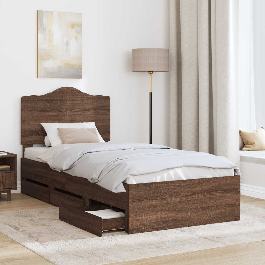 Bedframe met lade Bruine eik 90 x 200 cm Ingenieurshout