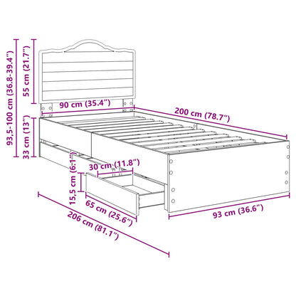Bedframe met lade Bruine eik 90 x 200 cm Ingenieurshout