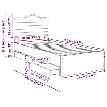 Bedframe met lade met hoofdeinde Wit 90 x 190 cm Ingenieurshout