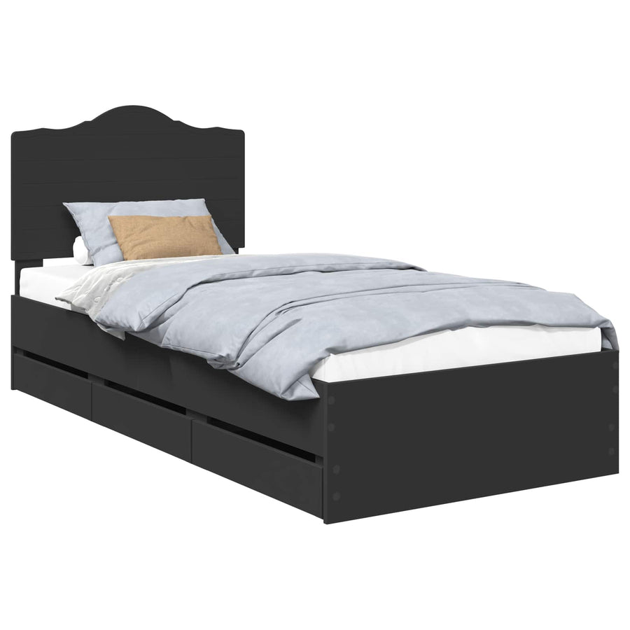 Bedframe met lade met opslag Zwart 90 x 190 cm Ingenieurshout