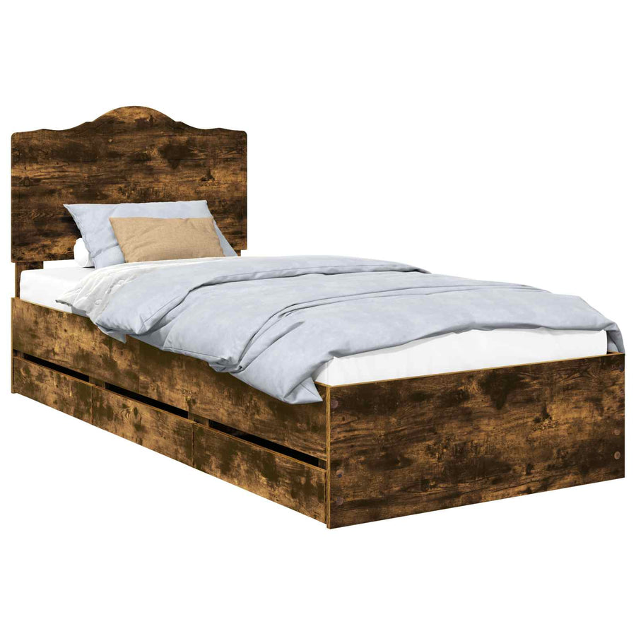 Bedframe met lade Gerookte Eik 90 x 190 cm Ingenieurshout