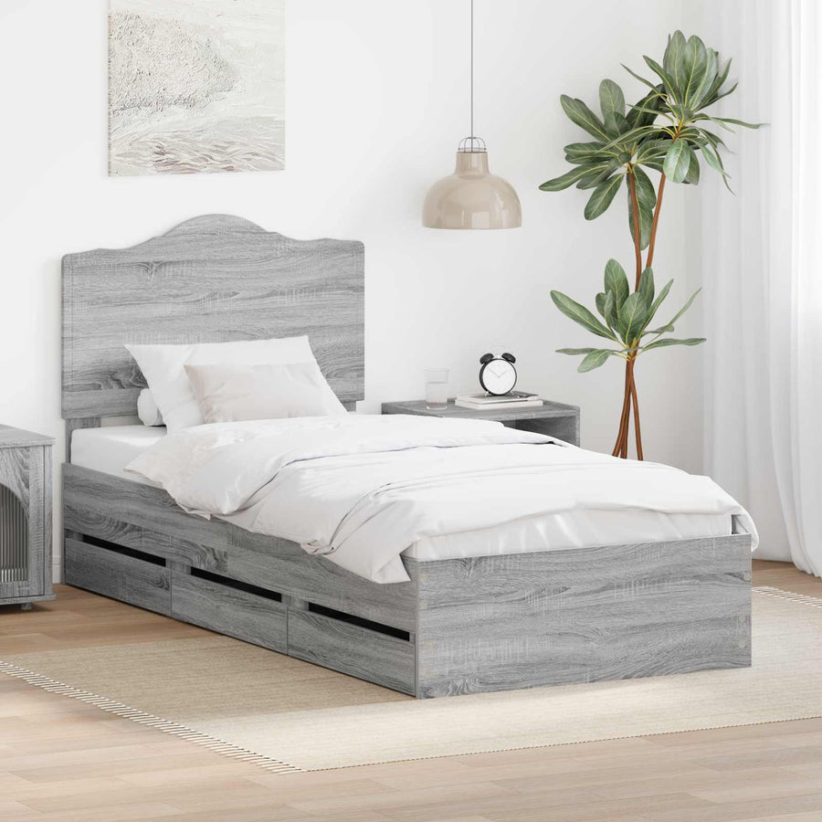 Bedframe met lade Grijze Sonoma 90 x 190 cm Ingenieurshout