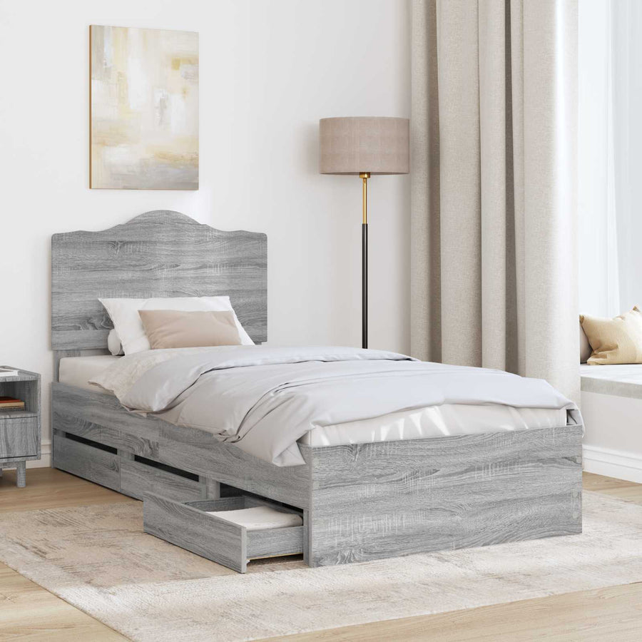 Bedframe met lade Grijze Sonoma 90 x 190 cm Ingenieurshout