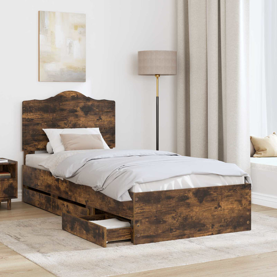 Bedframe met lade Gerookte Eik 75 x 190 cm Ingenieurshout