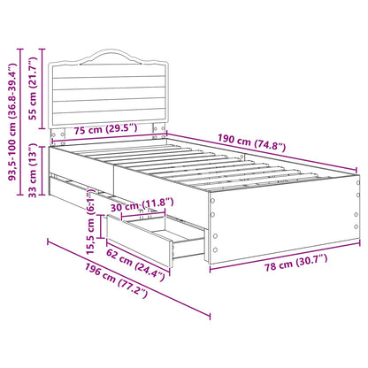 Bedframe met lade Grijze Sonoma 75 x 190 cm Ingenieurshout