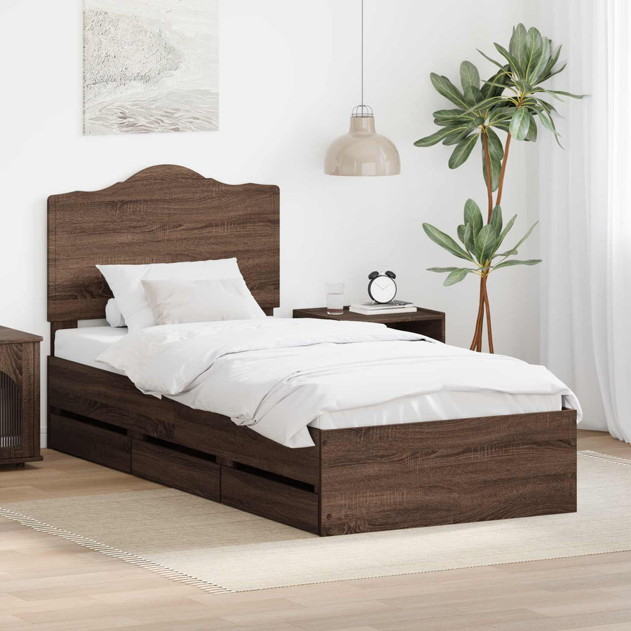 Bedframe met lade Bruine eik 75 x 190 cm Ingenieurshout