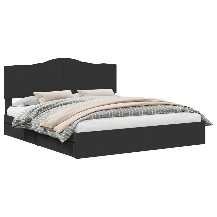 Bedframe met lade met opslag Zwart 200 x 200 cm Bewerkt hout