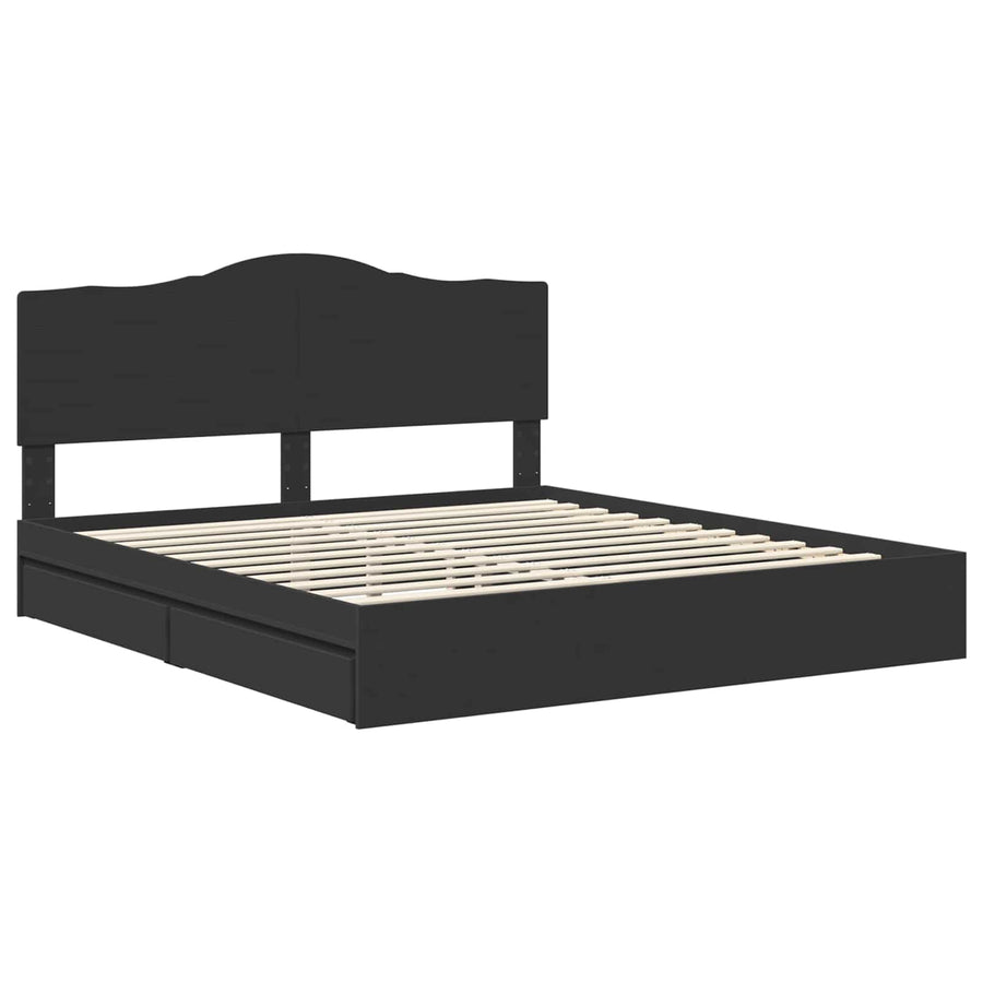 Bedframe met lade met opslag Zwart 200 x 200 cm Bewerkt hout
